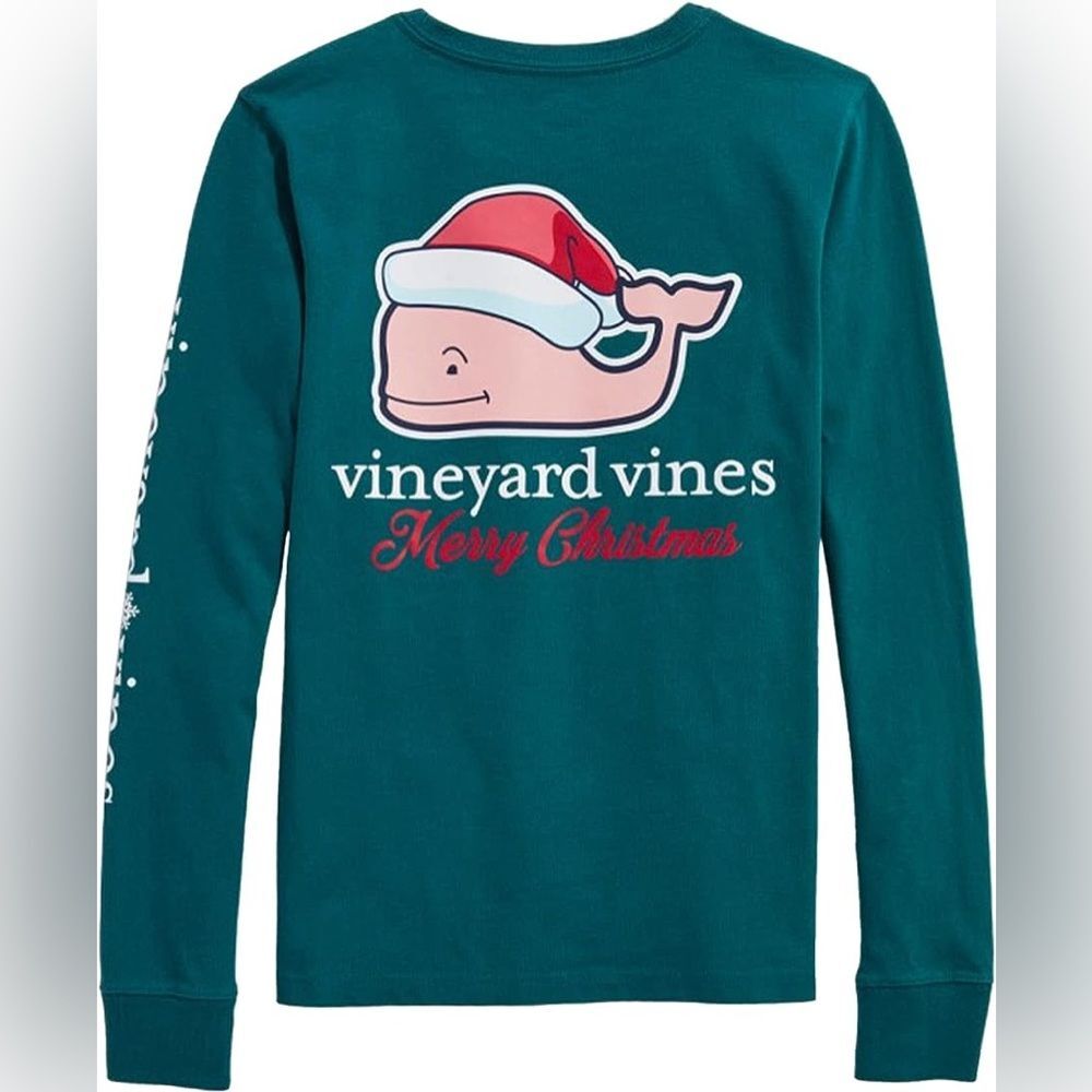 Vineyard Vines Long Sleeve Tee Shirt Santa Whale Christmas Kids Size XL (18)